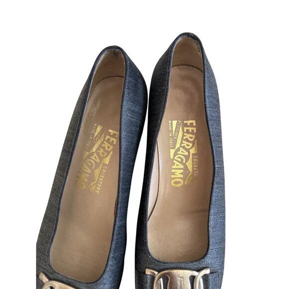 SALVATORE FERRAGAMO Vintage Gray Silk Kitten Heels Size 5.5 - Picture 8 of 10
